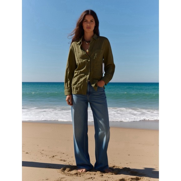 Athleta Tops - Athleta Linen Olive Green Shirt Nwt Retails $99